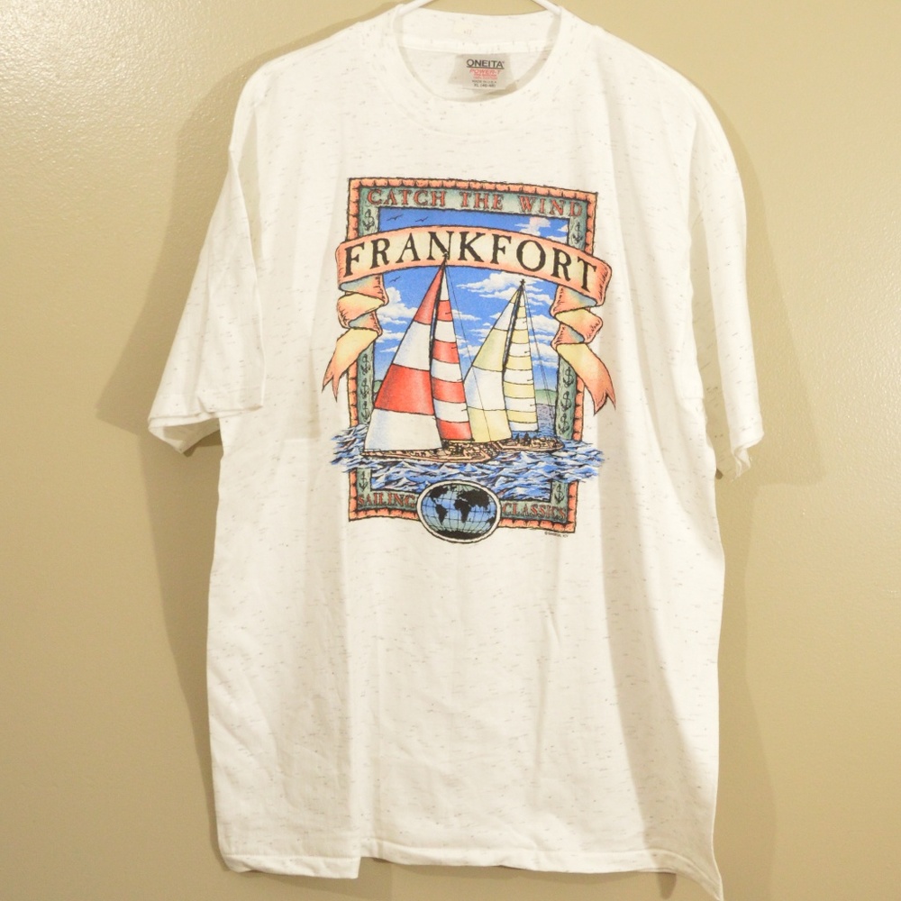 Vintage Tourist Shirt Sailing Beach Gray Frankfort